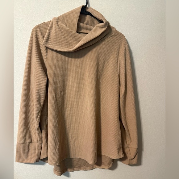 Cupio Sweaters - Cupio Tan Knit Cowl Neck Sweater Relaxed Fit